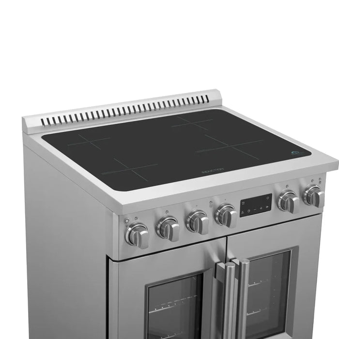 Forno Torino FFSIN0950-30 30" French Door Induction Range with Air Fryer and True Convection Oven – 8,800W Cooktop, 4.32 cu ft Oven, Stainless Steel