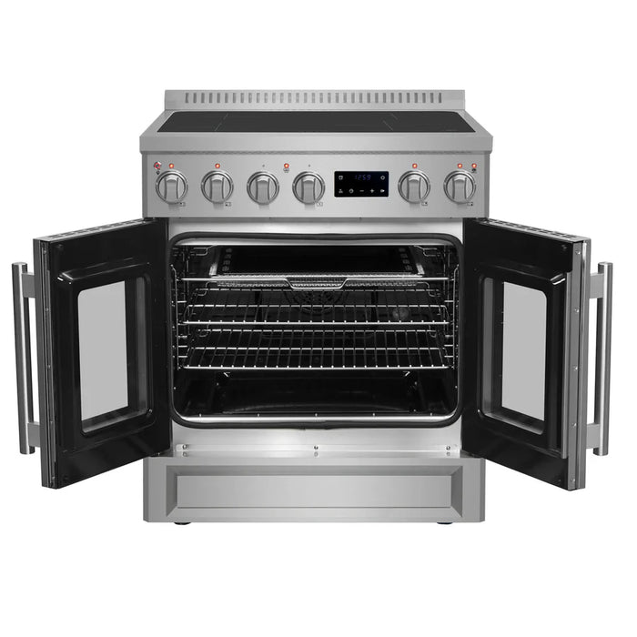 Forno Torino FFSIN0950-30 30" French Door Induction Range with Air Fryer and True Convection Oven – 8,800W Cooktop, 4.32 cu ft Oven, Stainless Steel