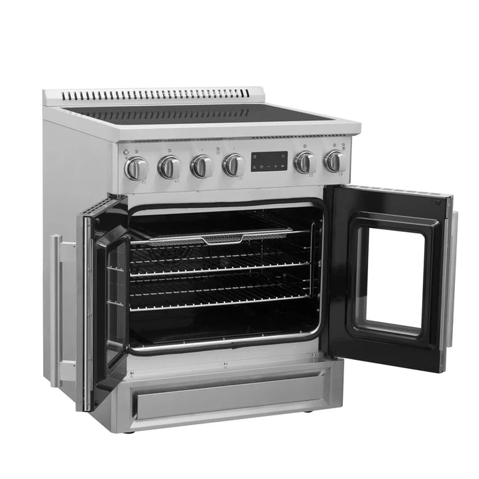 Forno Torino FFSIN0950-30 30" French Door Induction Range with Air Fryer and True Convection Oven – 8,800W Cooktop, 4.32 cu ft Oven, Stainless Steel