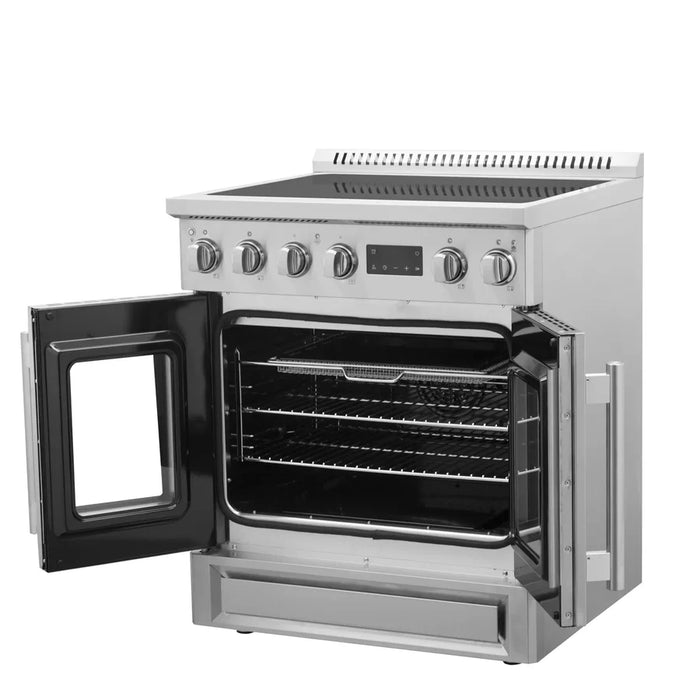 Forno Torino FFSIN0950-30 30" French Door Induction Range with Air Fryer and True Convection Oven – 8,800W Cooktop, 4.32 cu ft Oven, Stainless Steel