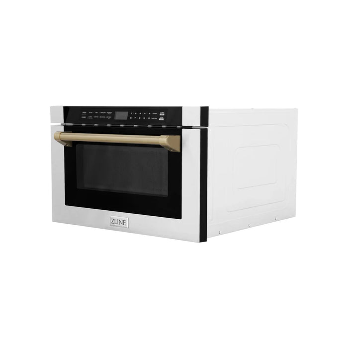 ZLINE MWDZ-1-H-CB 24 in Built-In Microwave Drawer, 1.2 Cu. Ft., Stainless Steel, Champagne Bronze Accents