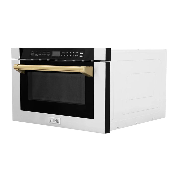 ZLINE MWDZ-1-H-G 24 in Built-In Microwave Drawer, 1.2 Cu. Ft., Stainless Steel, Polished Gold Accents