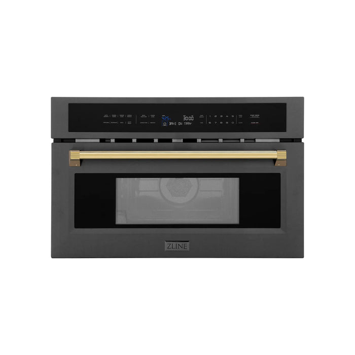 ZLINE MWOZ-30-BS-G Autograph Edition 30 in Built-In Convection Microwave Oven, 1.6 cu ft, Black Stainless Steel with Polished Gold Accents