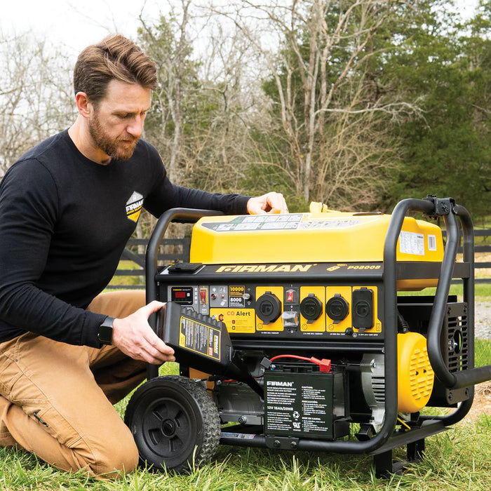 Firman Power Equipment P08008 10000W Gas Portable Generator with Remote Start, 8000W Running, 120/240V, Wheel Kit