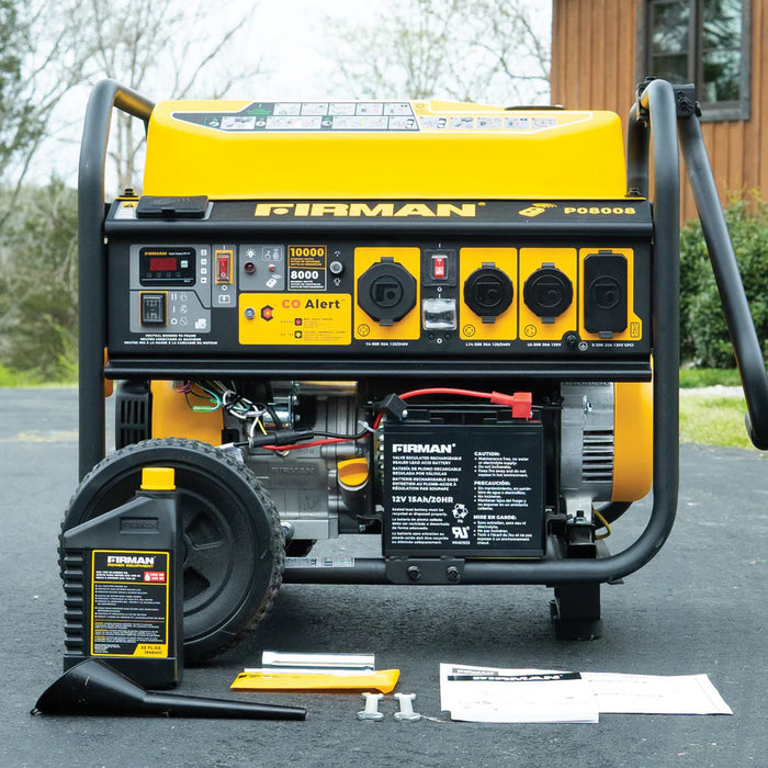 Firman Power Equipment P08008 10000W Gas Portable Generator with Remote Start, 8000W Running, 120/240V, Wheel Kit