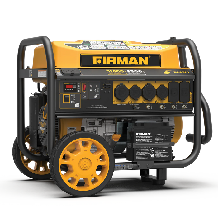 Firman Power Equipment P09301 Open‑Frame Generator – 11,600 Start / 9,300 Running Watts, Remote & Electric Start, 120/240V, Wheel Kit Included