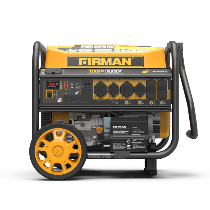 Firman Power Equipment P09301 Open‑Frame Generator – 11,600 Start / 9,300 Running Watts, Remote & Electric Start, 120/240V, Wheel Kit Included