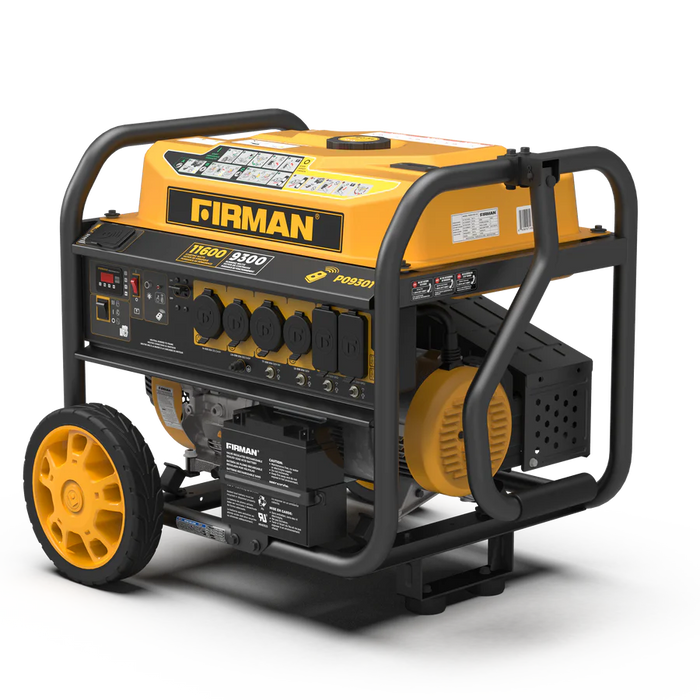 Firman Power Equipment P09301 Open‑Frame Generator – 11,600 Start / 9,300 Running Watts, Remote & Electric Start, 120/240V, Wheel Kit Included