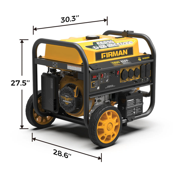 Firman Power Equipment P09301 Open‑Frame Generator – 11,600 Start / 9,300 Running Watts, Remote & Electric Start, 120/240V, Wheel Kit Included