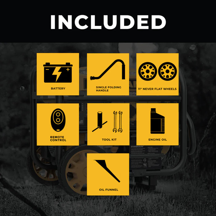 Firman Power Equipment P09301 Open‑Frame Generator – 11,600 Start / 9,300 Running Watts, Remote & Electric Start, 120/240V, Wheel Kit Included
