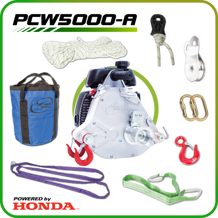 Portable Winch PCW5000-A Gas-Powered Pulling Winch – Honda GXH50 Engine Heavy-Duty Capstan Winch