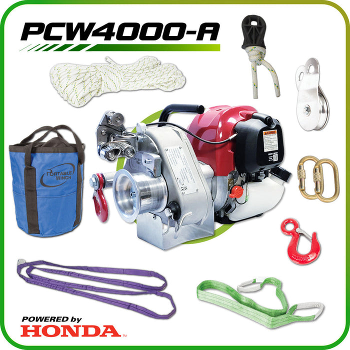 Portable Winch PCW4000-A Gas-Powered Pulling Winch – Honda GX50 Engine with Automatic Anti-Rollback