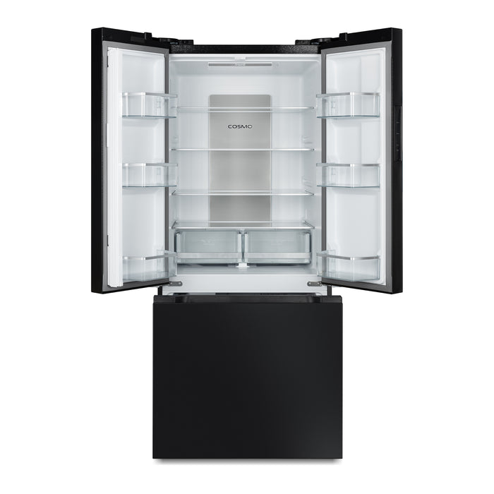 Cosmo 30-Inch Vista Collection 17.5 Cu. Ft. Counter Depth 3-Door French Door Refrigerator in Matte Black (COS-RFFV183RBK)