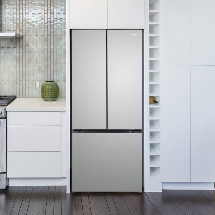 Cosmo 30-Inch Vista Collection 17.5 Cu. Ft. Counter Depth 3-Door French Door Refrigerator with Recessed Handles in Stainless Steel (COS-RFFV183RS)