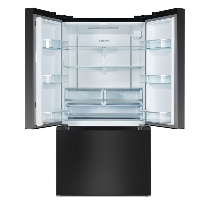 Cosmo 36-Inch Vista Collection 27.4 Cu. Ft. Counter Depth 3-Door French Door Refrigerator in Matte Black (COS-RFFV283RBK)