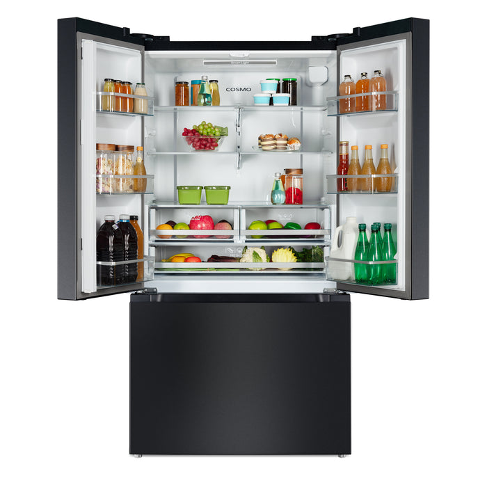 Cosmo 36-Inch Vista Collection 27.4 Cu. Ft. Counter Depth 3-Door French Door Refrigerator in Matte Black (COS-RFFV283RBK)