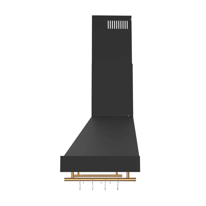 Forno Venezia 48-Inch Wall-Mounted Range Hood in Black with Antique Brass Accessories, Touch Controls & Baffle Filters – FRHWM5503-48BLK