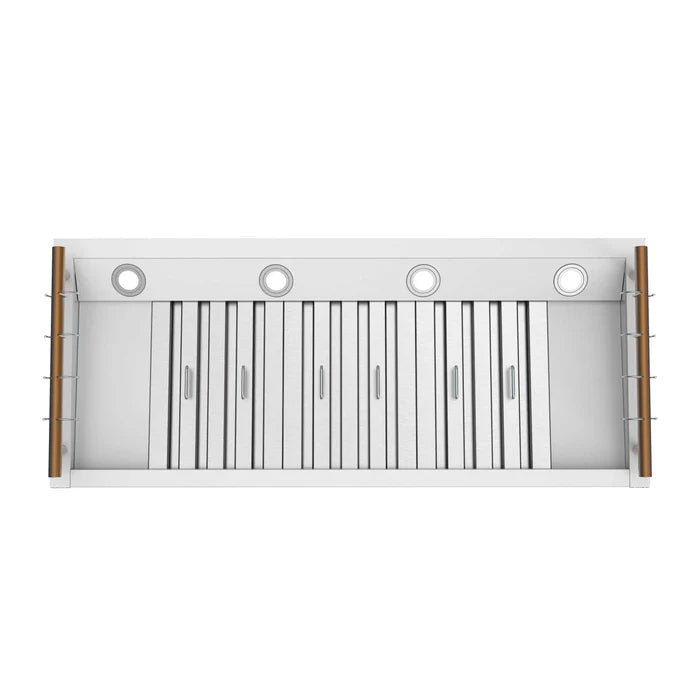 Forno Venezia 48-Inch Wall-Mounted Range Hood in White with Antique Brass Accessories, Touch Controls & Baffle Filters – FRHWM5503-48WHT