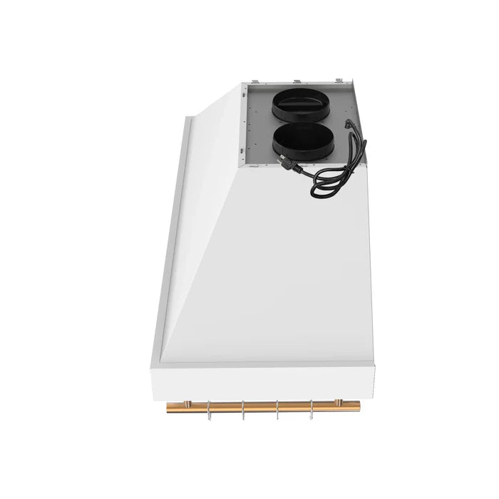Forno Venezia 48-Inch Wall-Mounted Range Hood in White with Antique Brass Accessories, Touch Controls & Baffle Filters – FRHWM5503-48WHT