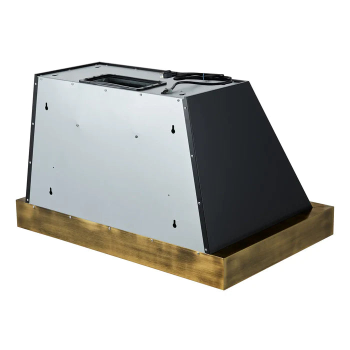 Forno Vittorio FRHWM5078-36BLK 36-Inch Wall Mount Range Hood – Black with Antique Brass Trim, 600 CFM, Remote Control