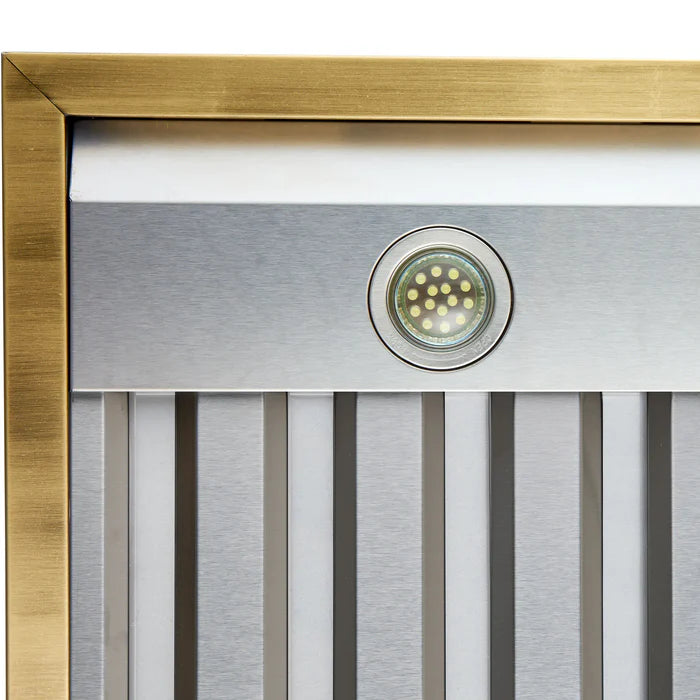 Forno Vittorio FRHWM5078-36WHT 36-Inch Wall Mount Range Hood – White with Antique Brass Trim, 600 CFM, Remote Control