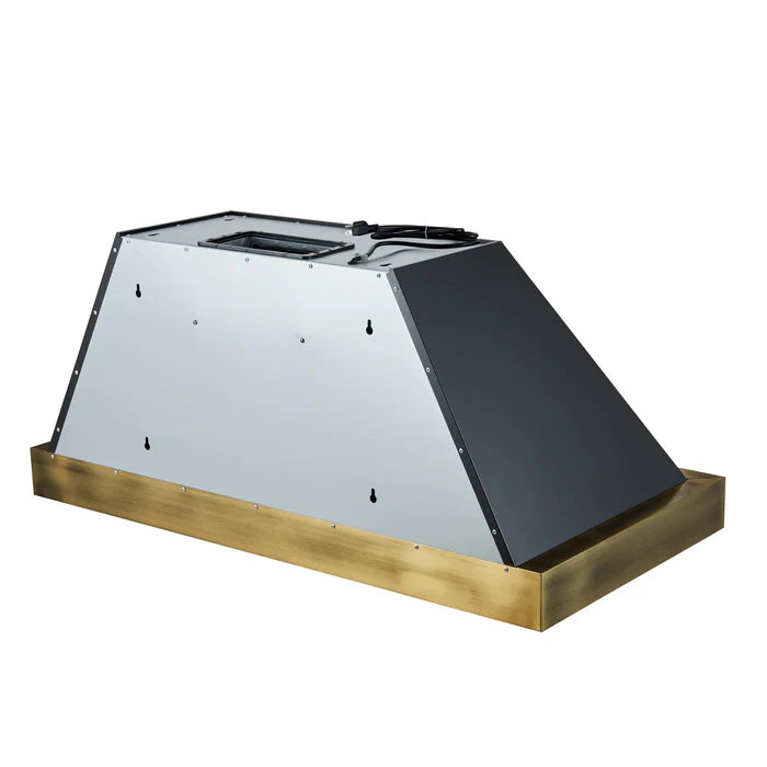 Forno Vittorio FRHWM5078-48BLK 48-Inch Wall Mount Range Hood – Black with Antique Brass Trim, 600 CFM, Remote Control