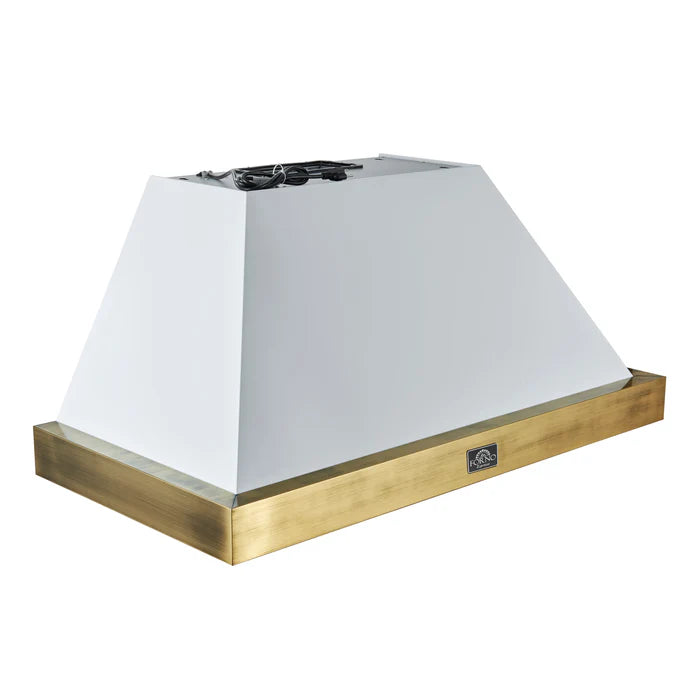 Forno Vittorio FRHWM5078-48WHT 48-Inch Wall Mount Range Hood – White with Antique Brass Trim, 600 CFM, Remote Control