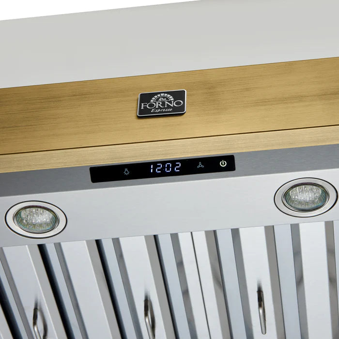 Forno Vittorio FRHWM5078-48WHT 48-Inch Wall Mount Range Hood – White with Antique Brass Trim, 600 CFM, Remote Control