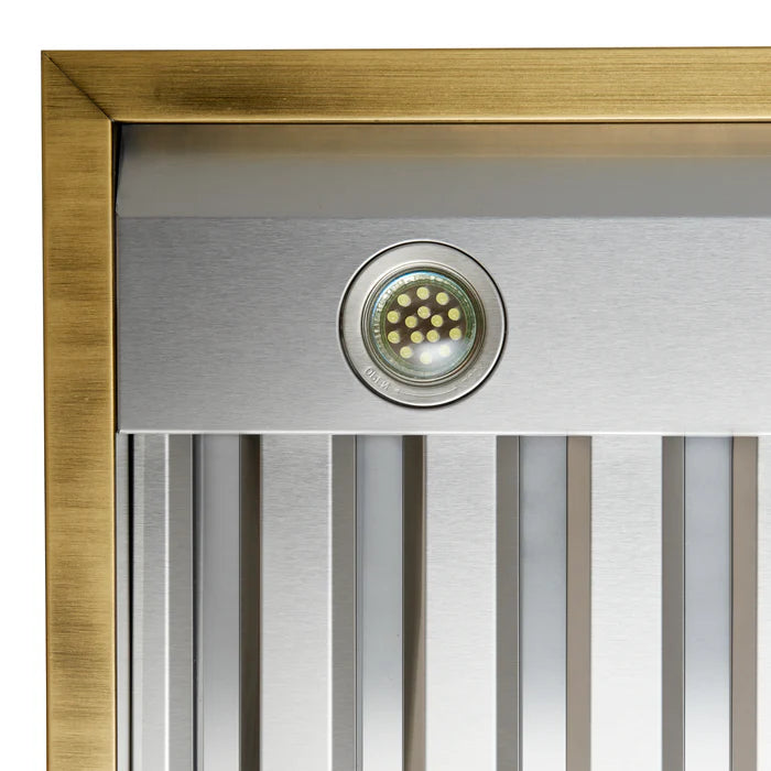 Forno Vittorio FRHWM5078-48WHT 48-Inch Wall Mount Range Hood – White with Antique Brass Trim, 600 CFM, Remote Control