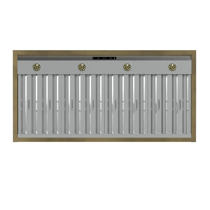 Forno Vittorio FRHWM5078-48WHT 48-Inch Wall Mount Range Hood – White with Antique Brass Trim, 600 CFM, Remote Control