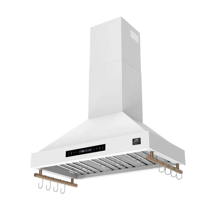 Forno Venezia 36-Inch Wall-Mounted Range Hood in White with Touch Controls & Baffle Filters – FRHWM5503-36WHT
