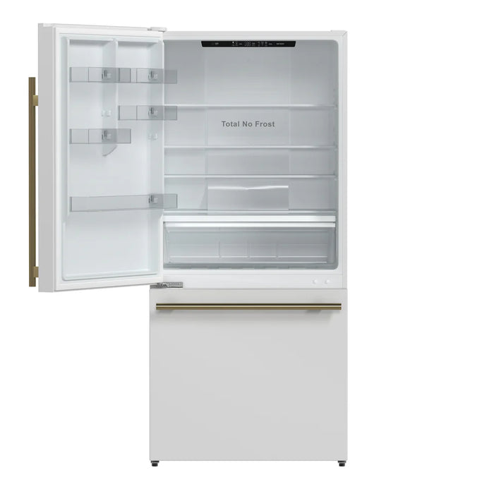 Forno Milano Espresso FFFFD1786-31WHT 31″ White Bottom Freezer Refrigerator with Ice Maker, 17.2 cu ft