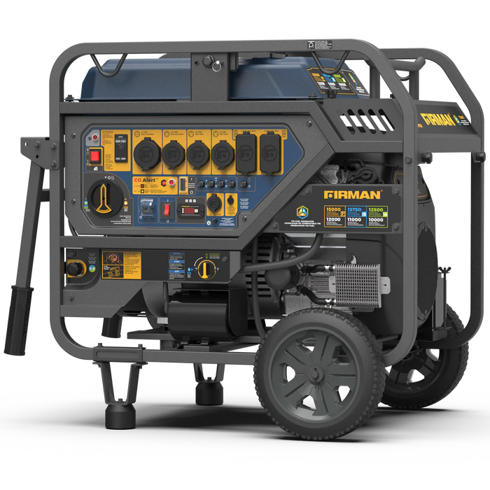 Firman Power Equipment T12071 Tri‑Fuel Portable Generator – 15,000 Peak / 12,000 Running Watts, Electric Start, Runs on Gasoline / LPG / Natural Gas, Wheel Kit Included