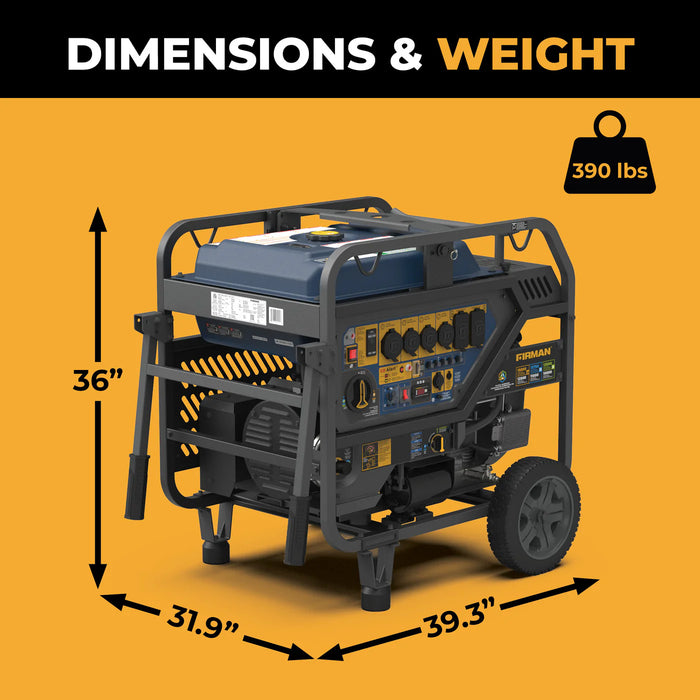 Firman Power Equipment T12071 Tri‑Fuel Portable Generator – 15,000 Peak / 12,000 Running Watts, Electric Start, Runs on Gasoline / LPG / Natural Gas, Wheel Kit Included