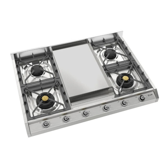 Ilve UHCP965FNSSCLP 36 in Built-In Gas Cooktop with Griddle, Stainless Steel, 6 Burner, Natural Gas/LP Convertible