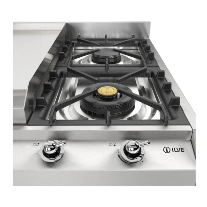 Ilve UHCP965FNSSCLP 36 in Built-In Gas Cooktop with Griddle, Stainless Steel, 6 Burner, Natural Gas/LP Convertible