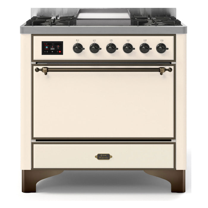 ILVE Majestic II 36" Dual Fuel Natural Gas Range in Antique White with Burnished Trim, UM09FDQNS3AWB