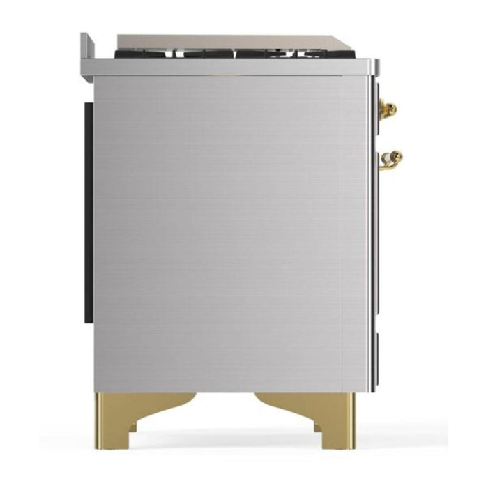 Ilve UM15FDNS3SSG 60 in Majestic II Dual Fuel Range, 9 Burners, Griddle, Double Oven, Stainless Steel, Brass, NG
