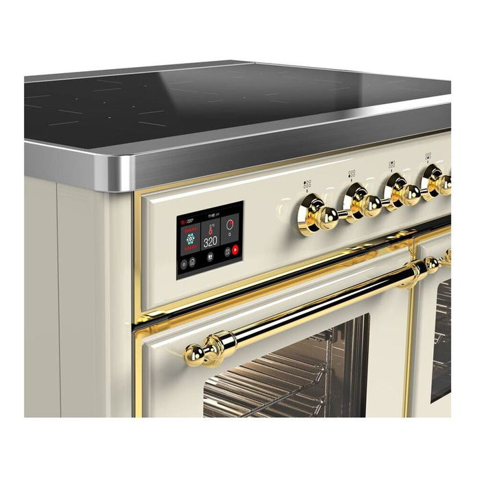 Ilve UMDI10NS3AWG 40 in Majestic II Induction Range, Double Oven, Antique White, Brass