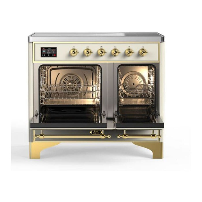 Ilve UMDI10NS3AWG 40 in Majestic II Induction Range, Double Oven, Antique White, Brass