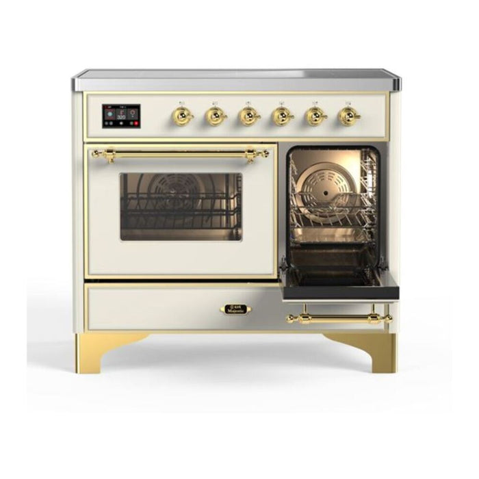 Ilve UMDI10NS3AWG 40 in Majestic II Induction Range, Double Oven, Antique White, Brass