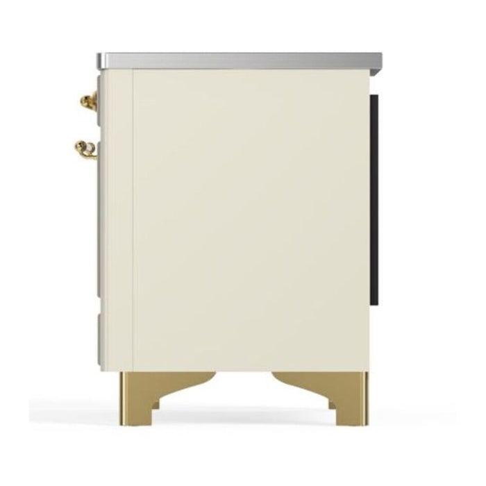Ilve UMDI10NS3AWG 40 in Majestic II Induction Range, Double Oven, Antique White, Brass