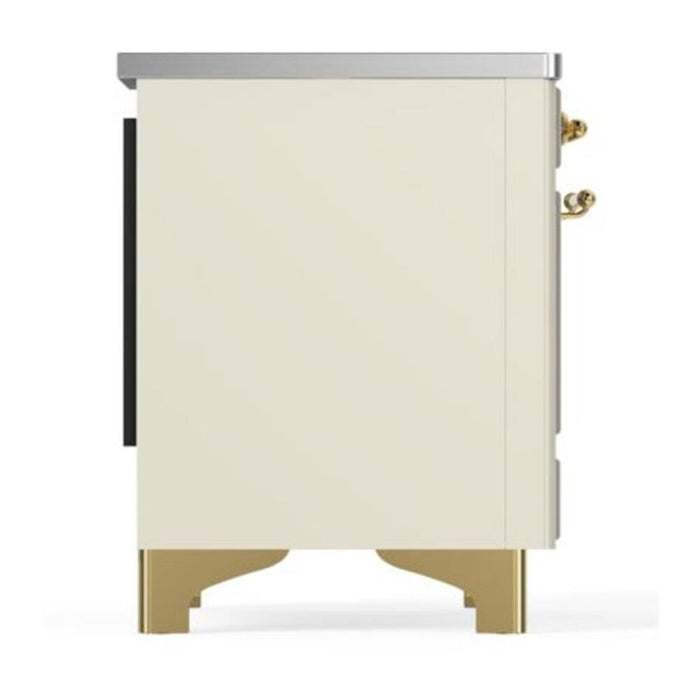Ilve UMDI10NS3AWG 40 in Majestic II Induction Range, Double Oven, Antique White, Brass
