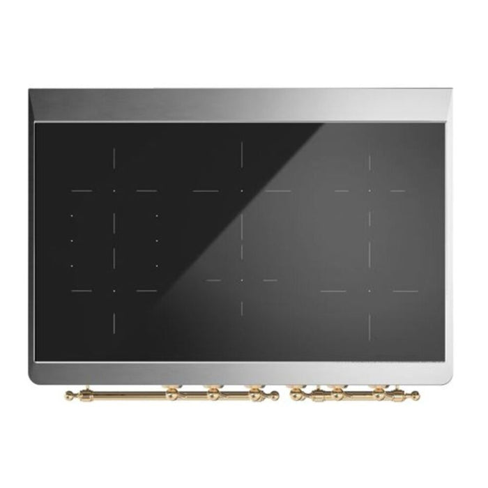 Ilve UMDI10NS3AWG 40 in Majestic II Induction Range, Double Oven, Antique White, Brass