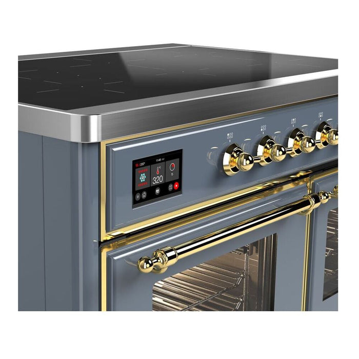 Ilve UMDI10NS3BGG 40 in Majestic II Induction Range, 6 Elements, Double Oven, Blue Grey, Brass