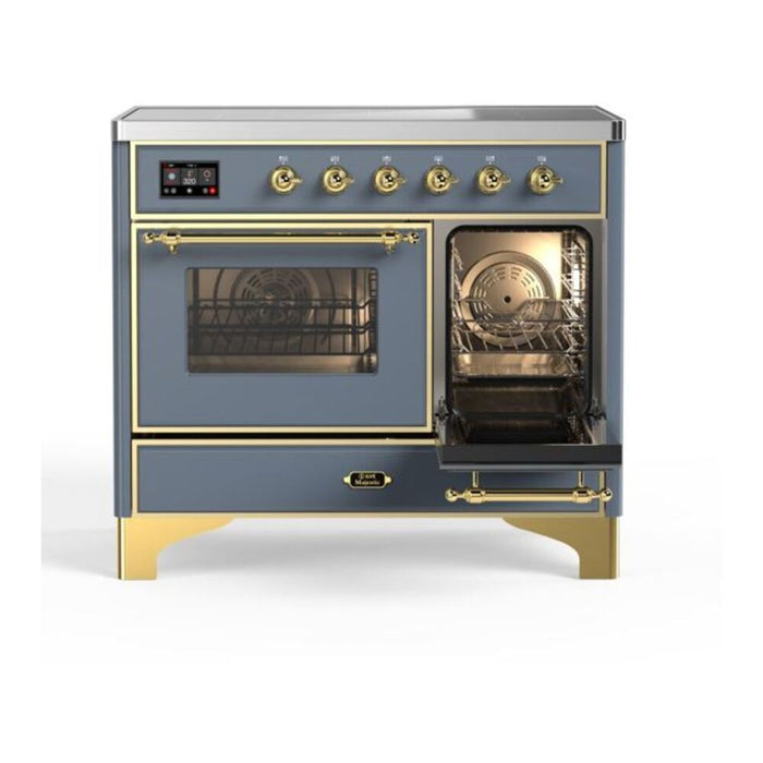 Ilve UMDI10NS3BGG 40 in Majestic II Induction Range, 6 Elements, Double Oven, Blue Grey, Brass