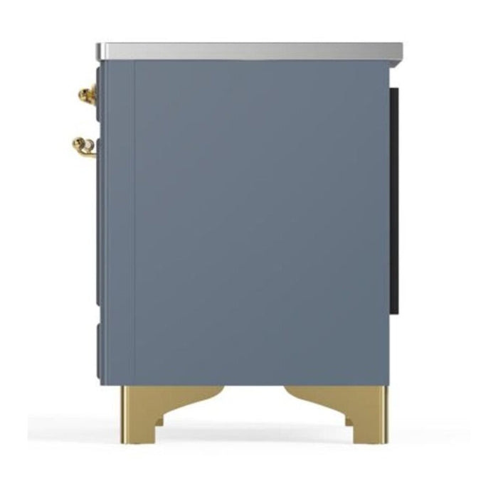 Ilve UMDI10NS3BGG 40 in Majestic II Induction Range, 6 Elements, Double Oven, Blue Grey, Brass