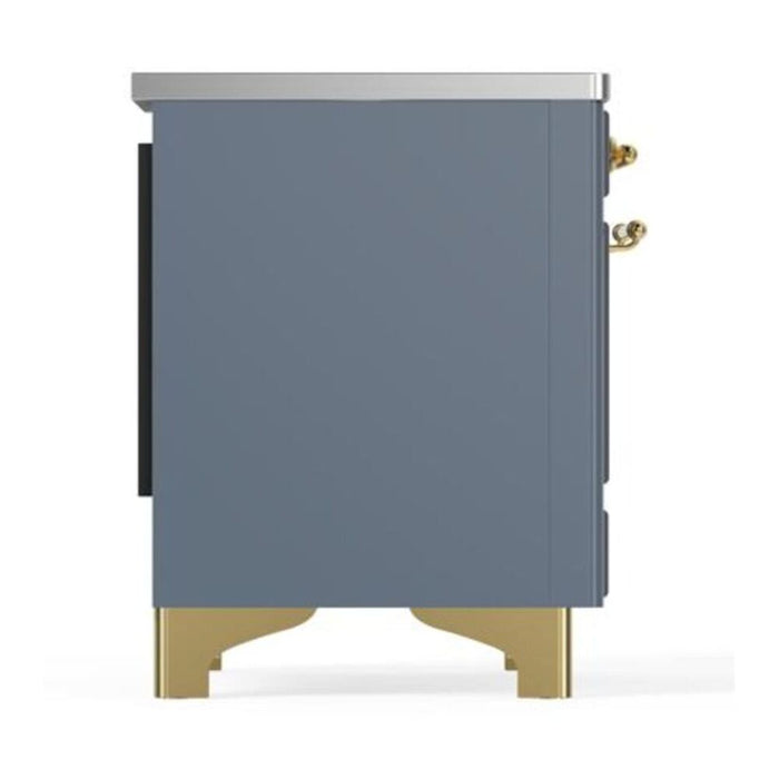 Ilve UMDI10NS3BGG 40 in Majestic II Induction Range, 6 Elements, Double Oven, Blue Grey, Brass