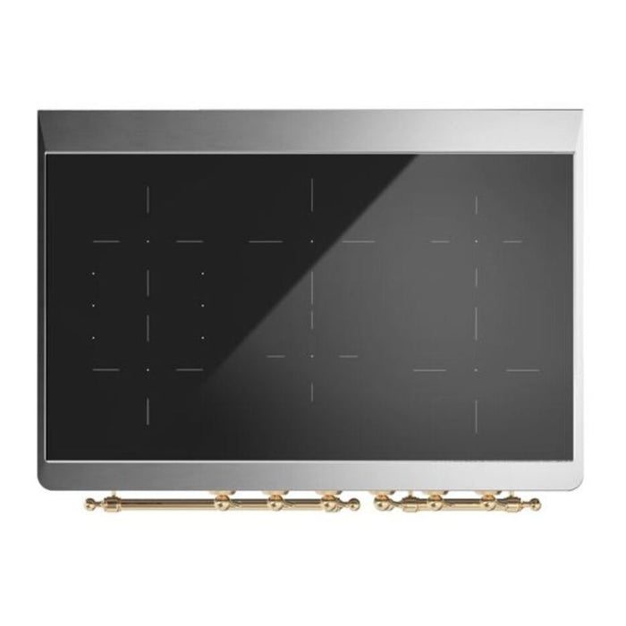 Ilve UMDI10NS3BGG 40 in Majestic II Induction Range, 6 Elements, Double Oven, Blue Grey, Brass
