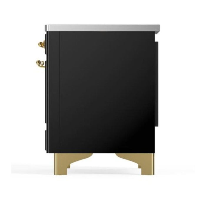 Ilve UMDI10NS3BKG 40 in Majestic II Induction Range, 6 Elements, Double Oven, Glossy Black, Brass